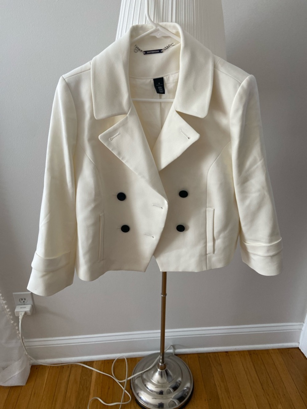 White House Black Market Ivory Double-Breasted Cropped Pea Coat